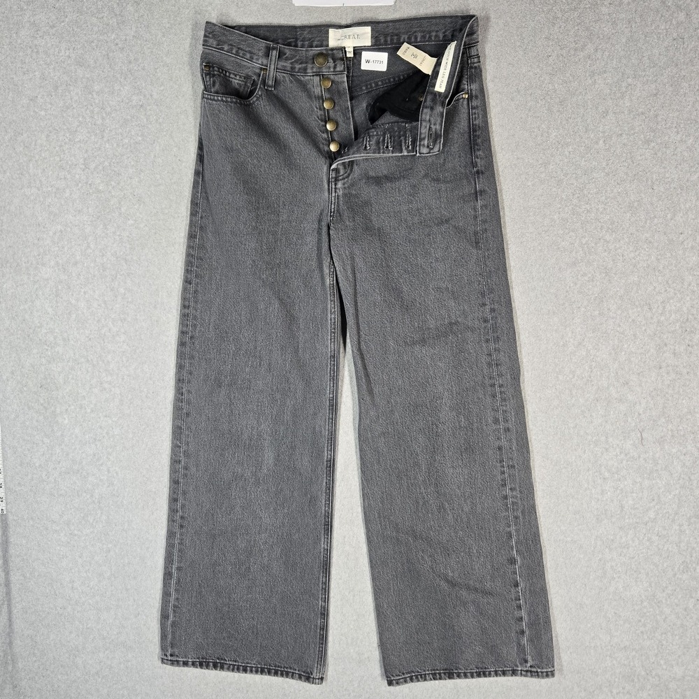 THE GREAT Women Jeans 24 Gray Denim Slouch Wide Leg Jeans Grunge High Rise